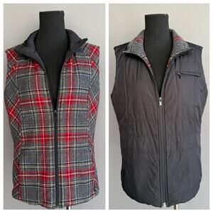Womens Pendleton reversible wool vest - plaid - black - full zip - size M